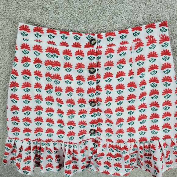 Miami Flower Skirt Womens L White Red Button Front Lined Ruffles Mini Francescas - Picture 7 of 13